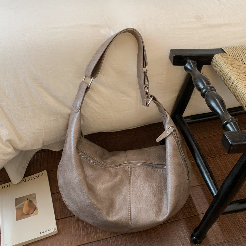 Women's Retro Soft Leather Dumpling Large Capacity Commuter Underarm Korean Bags