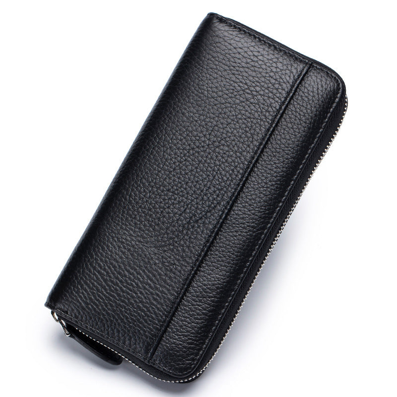 Women's First Layer Cowhide Organ Long Zipper Genuine Leather Large Capacity Ladies Wallet