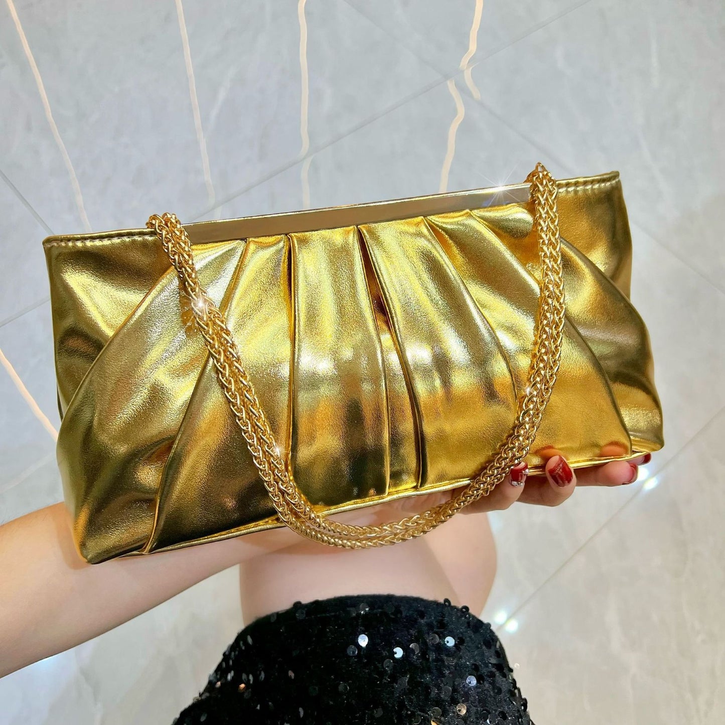 Dress Clutch Luxury Fashion Pleated Chain Handbags