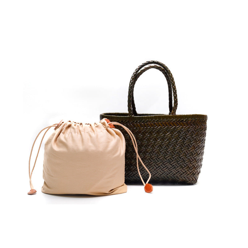 French Style Vegetable Basket Leather Woven Bags