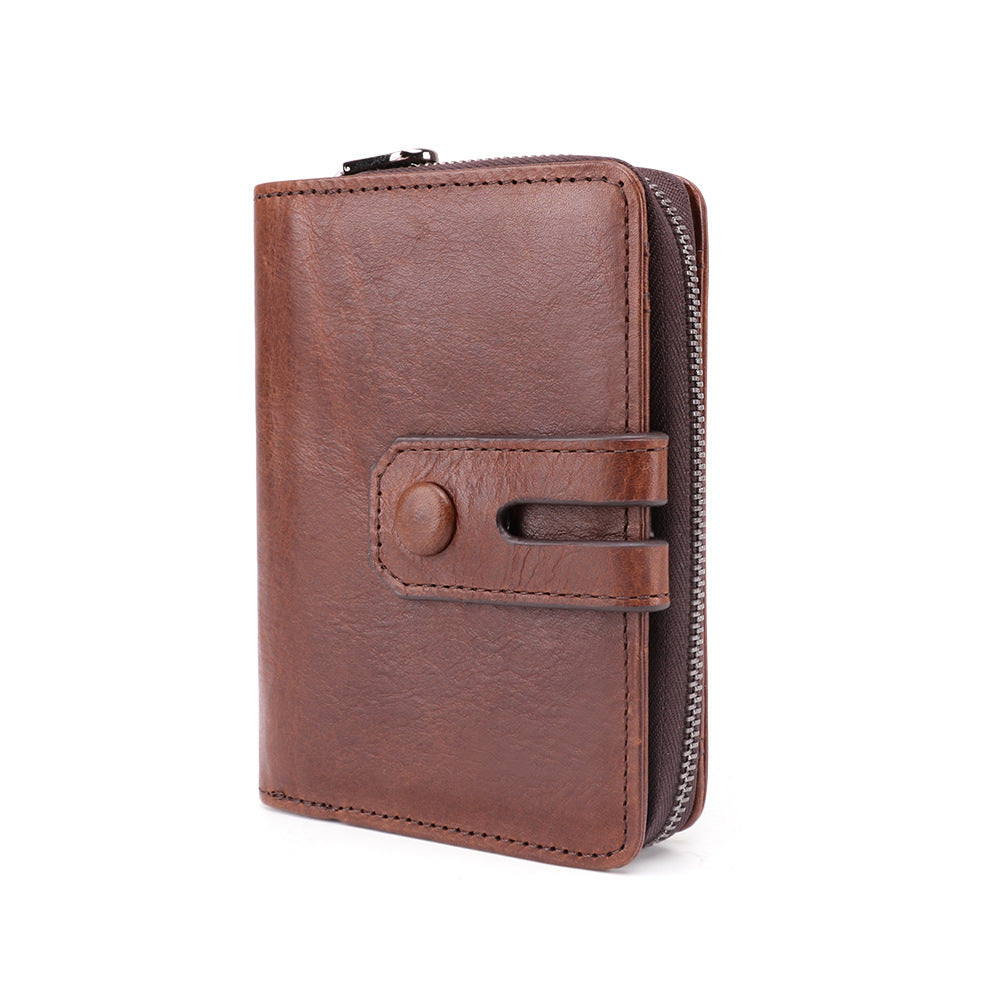 Men's Leather Fashion Double Zipper Multiple Slots Vintage Men's Wallet