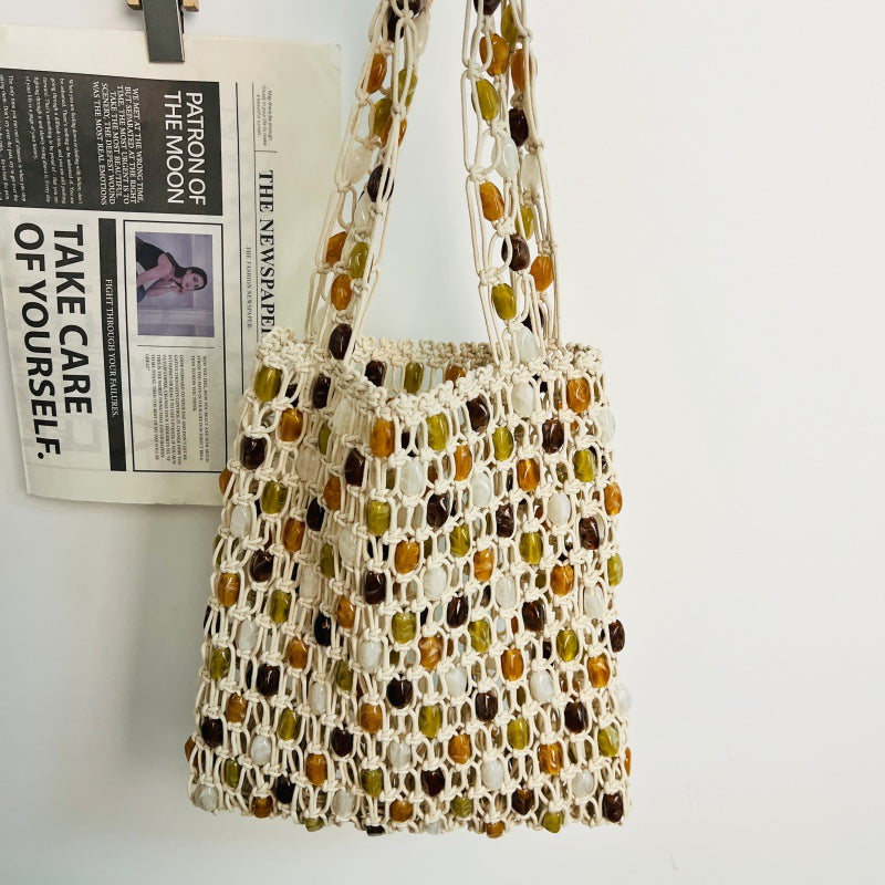 Hand-woven Beaded Color Collision Design Fashion High Sense Shopping Net Bags