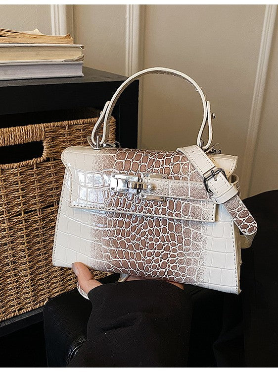 Women's Retro Simple Crocodile Pattern Kelly Contrast Color Texture Small Square Bag