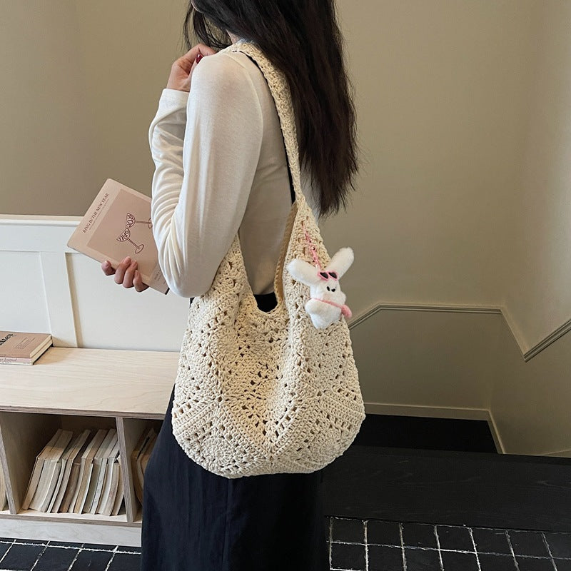 Flower Woven Fashion Simple Crochet Straw Large Capacity Cotton Thread Women's Messenger Bag