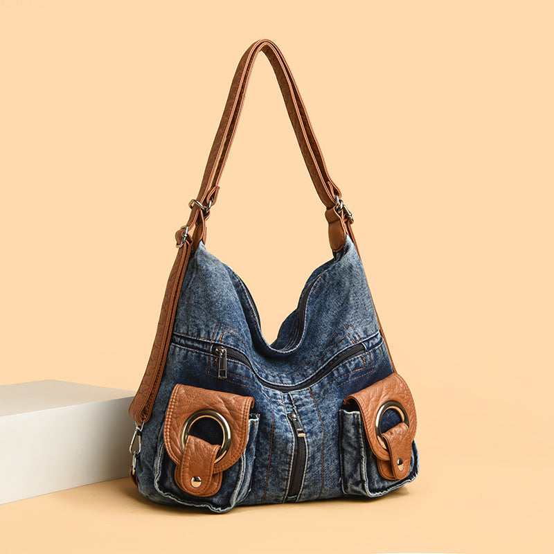 Women's Denim Niche Leisure Motorcycle Commuter Canvas Women's Shoulder Bag