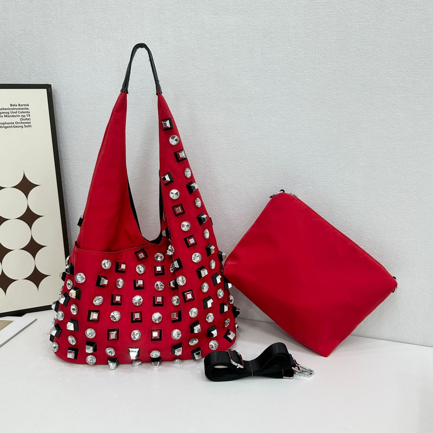 Women's Rhinestone Trend Diamond Nylon Material Large Shoulder Bags