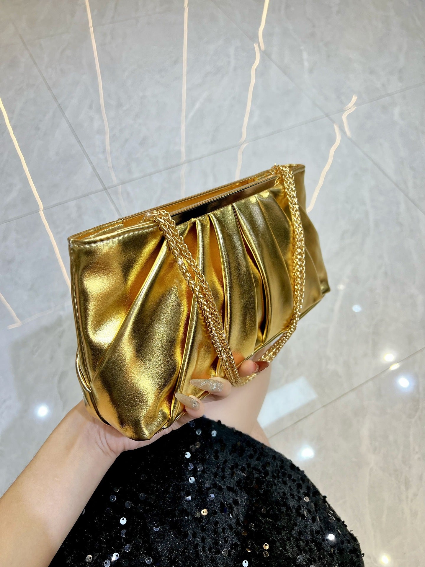 Dress Clutch Luxury Fashion Pleated Chain Handbags
