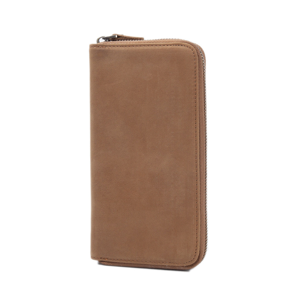Men's Zipper Vintage Crazy Horse First Layer Cowhide Men's Wallets