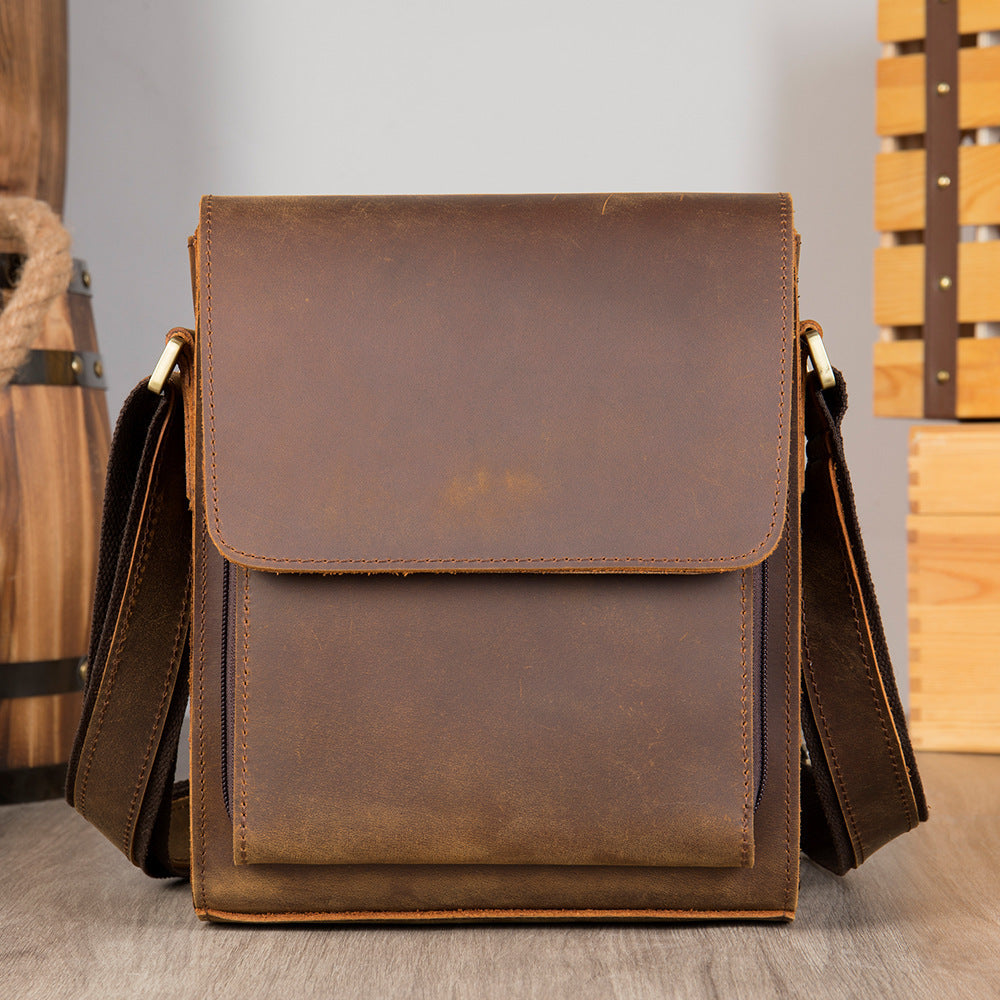 Men's Genuine Leather Crazy Horse Retro Shoulder Bags