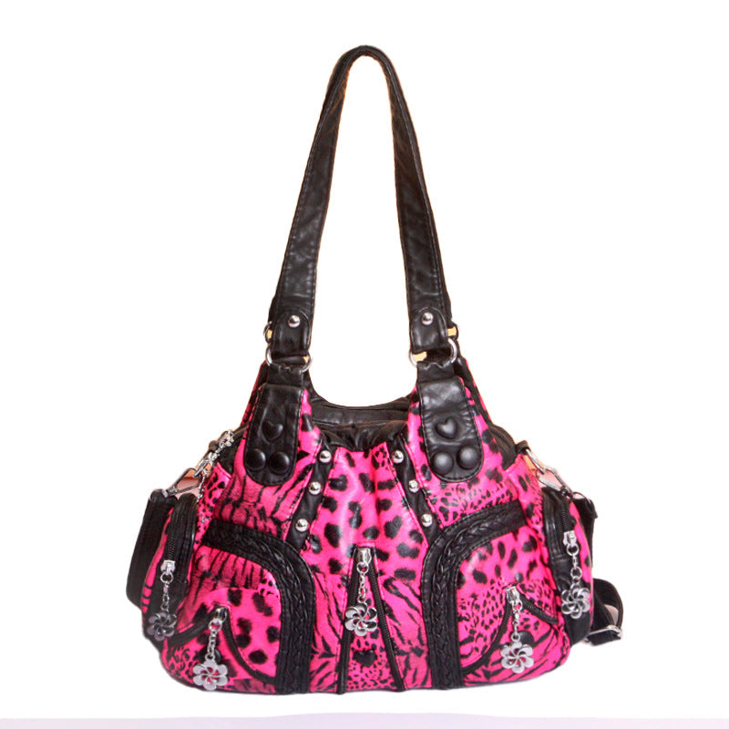 Fashion Western Style Washed Leather Leopard Print Women's Messenger Bag