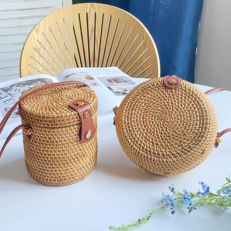 Rattan Weave Mini Mori Style Basket Vintage Artistic Crafts Women's Shoulder Bag