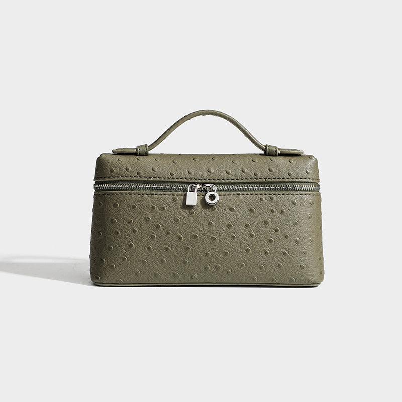 Women's Ostrich Grain Lunch Box Fashion Portable Small Square Bag