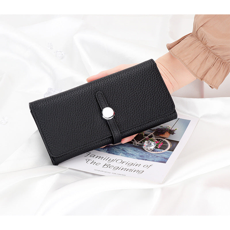 Women's Genuine Leather Folding Large Capacity Soft Cowhide Ladies Wallet
