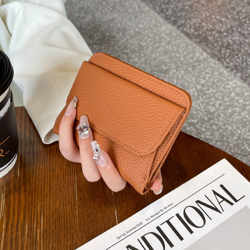 Women's First Layer Cowhide Thin Half Fold Short Compact Coin Purses