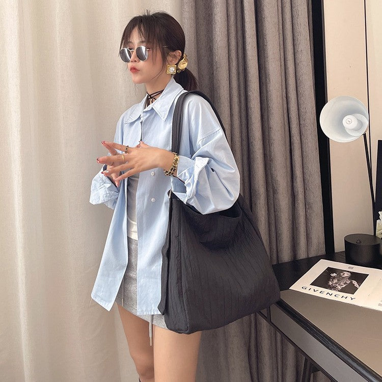 Women's Style Large Capacity Pleated Texture Mother Bags