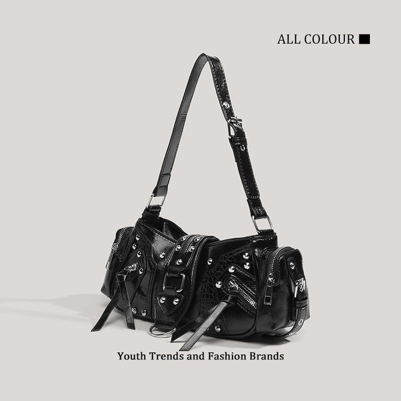 Retro Style Fashion Studded Design Oil Handbags