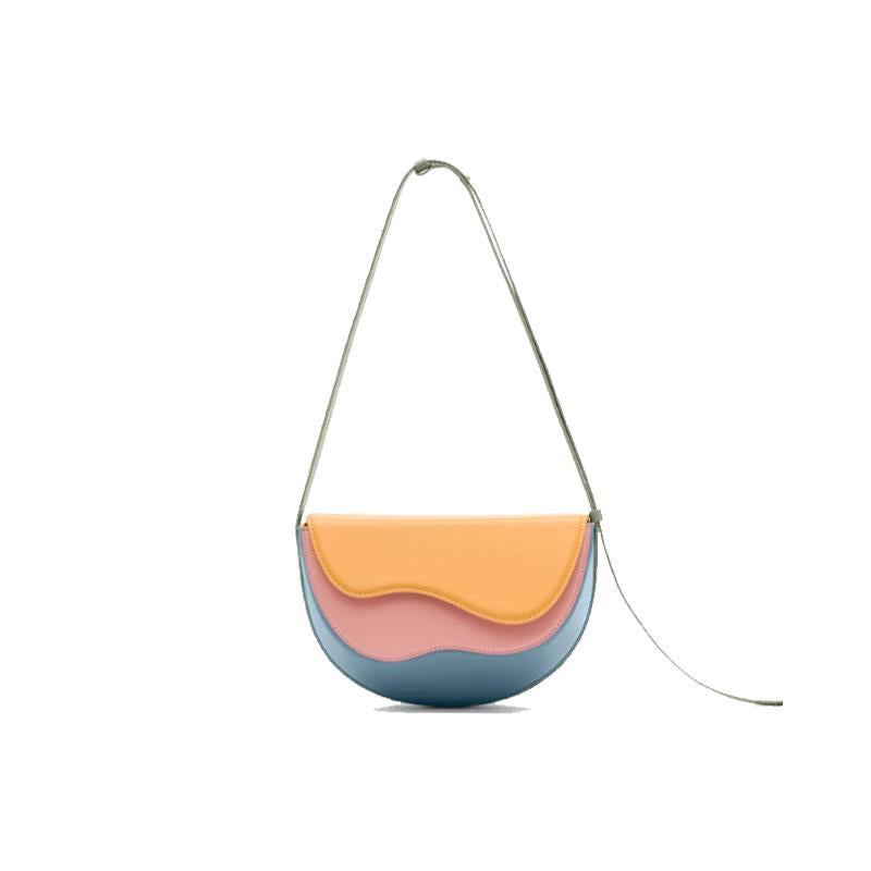 Women's Turkish Niche Curve Wave Contrast Color Saddle Stitching Women's Shoulder Bag