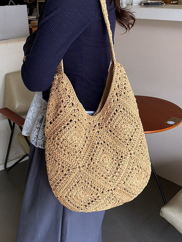 Women's Capacity Flower Cotton Thread Woven Seaside Holiday Korean Version For Bags