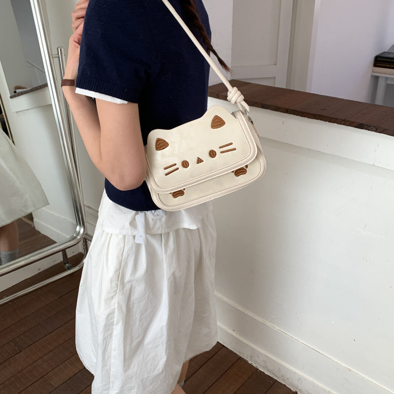 Women's High-grade Niche Underarm Cute Cat Simple Small Square Bags