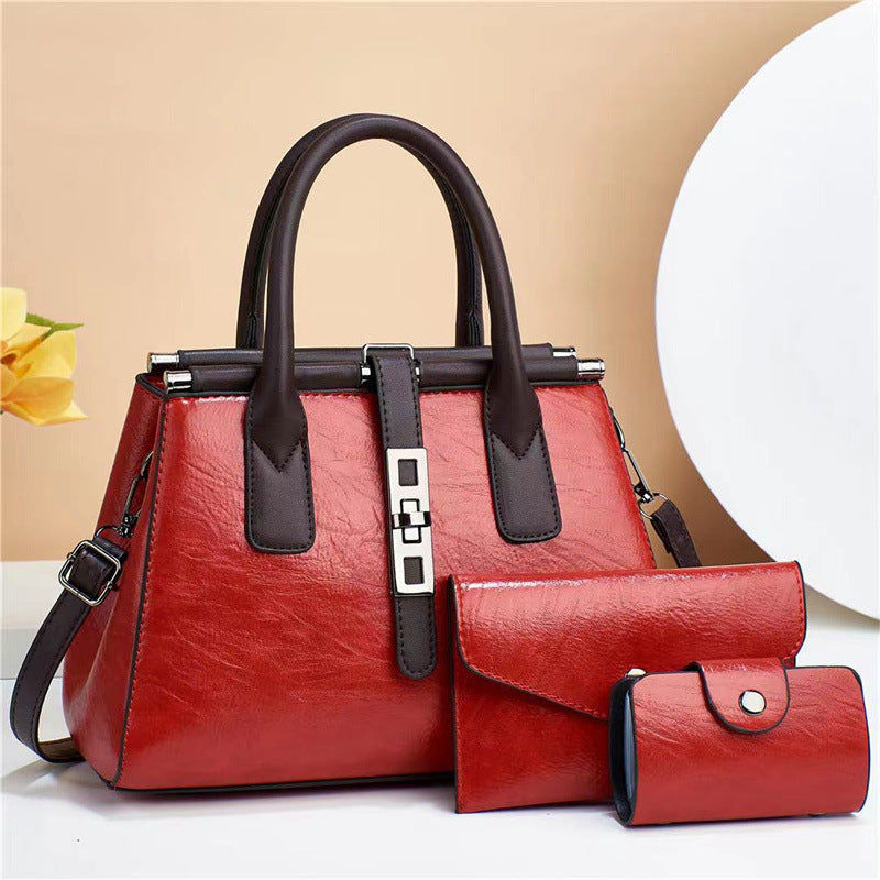 Women's Contrast Color Three-piece Retro Elegant Female Lady Women's Handbag