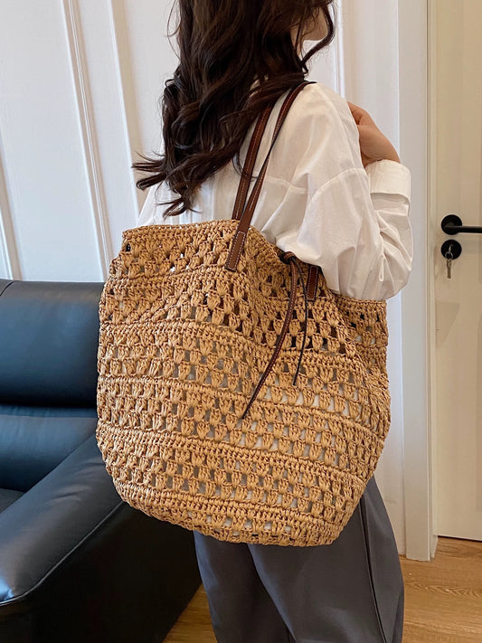 Large Capacity Hollow Woven Straw One Commuter Seaside Women's Shoulder Bag