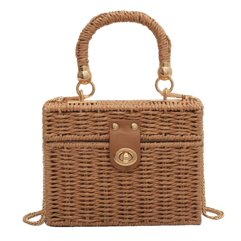 Women's Retro Straw Summer Stylish Beach Box Handbags