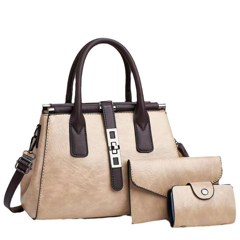 Women's Contrast Color Three-piece Retro Elegant Female Lady Women's Handbag