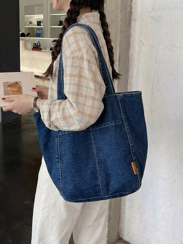 Simple Korean Style Solid Color Denim Versatile High Quality Women's Shoulder Bag