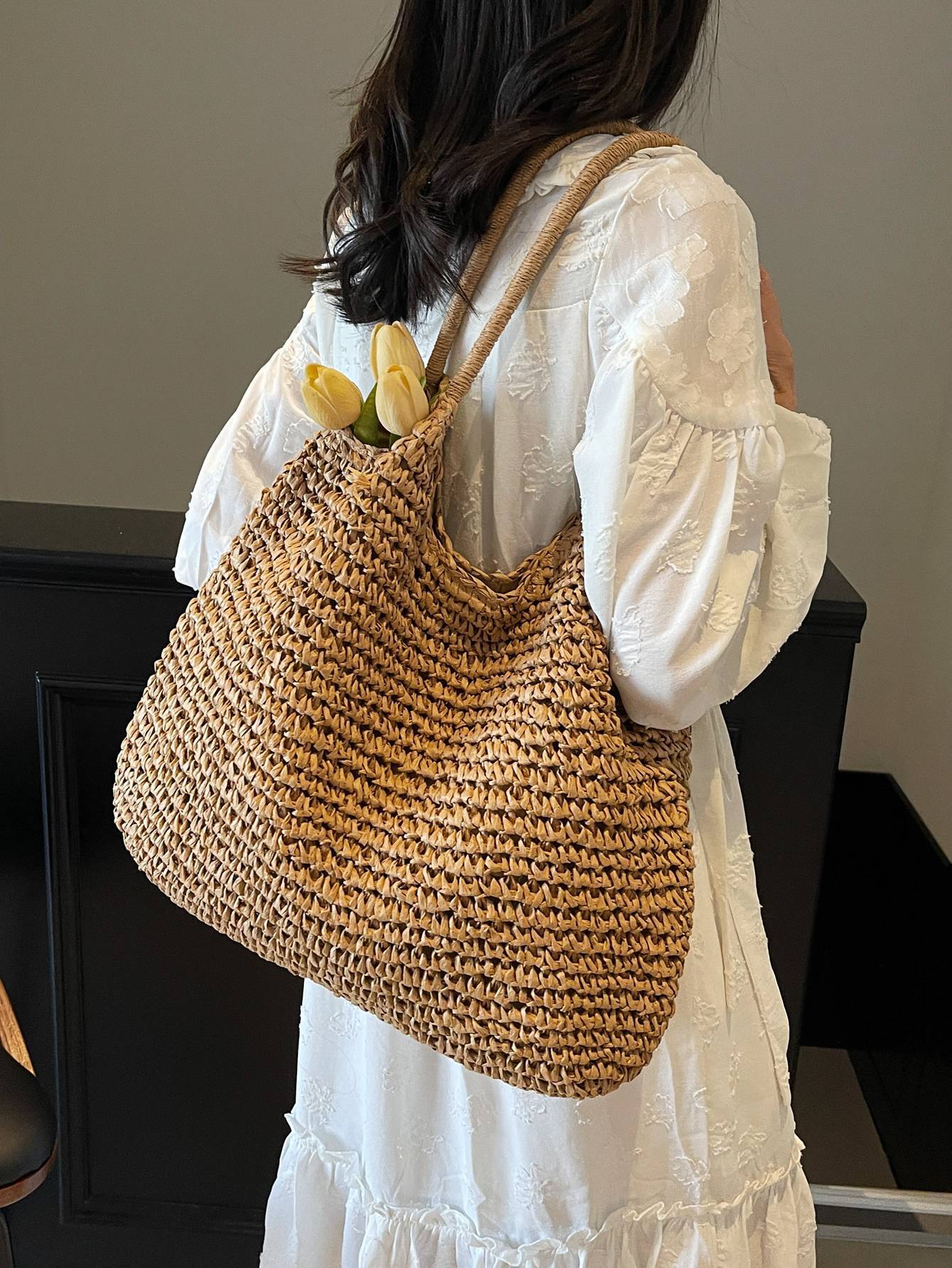Women's Style Large Capacity Totes Straw Seaside Vacation Bags