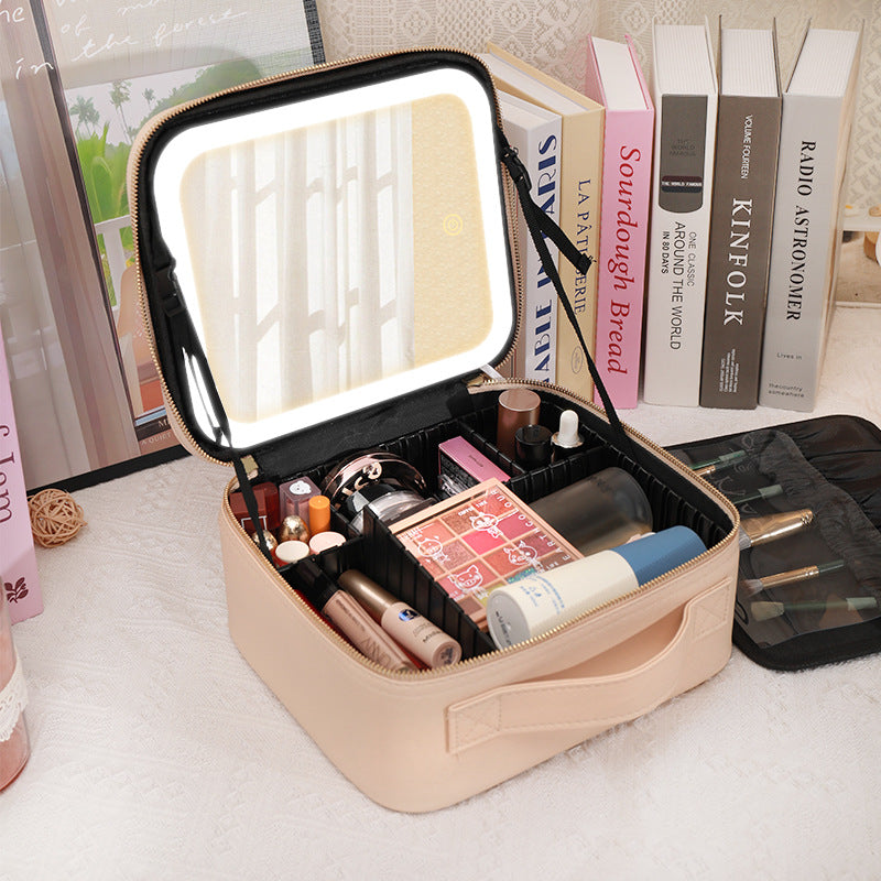 Light Full Screen Mirror Portable Cosmetics Makeup Bag
