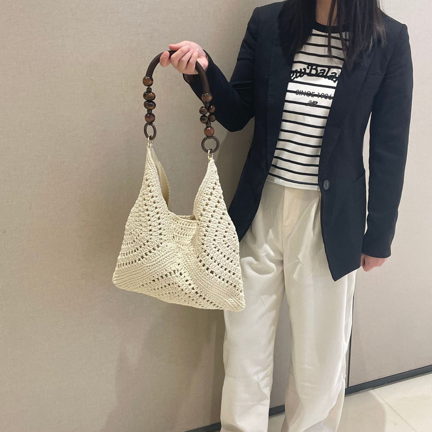 Women's Cotton Crocheted Summer Seaside Vacation Beach Woven Artistic Women's Shoulder Bag