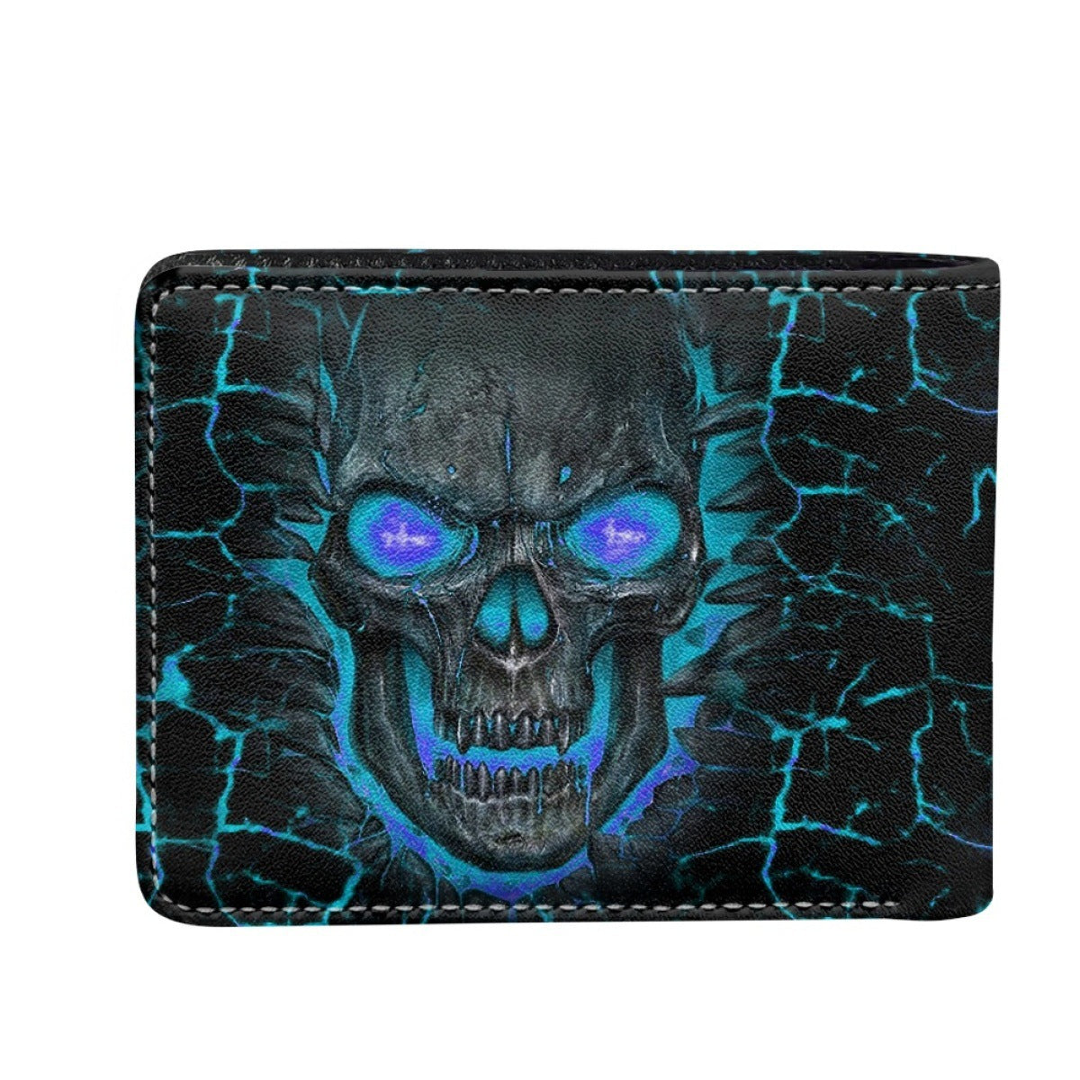 Men's Blue Flame Skull Print Folding Men's Wallet