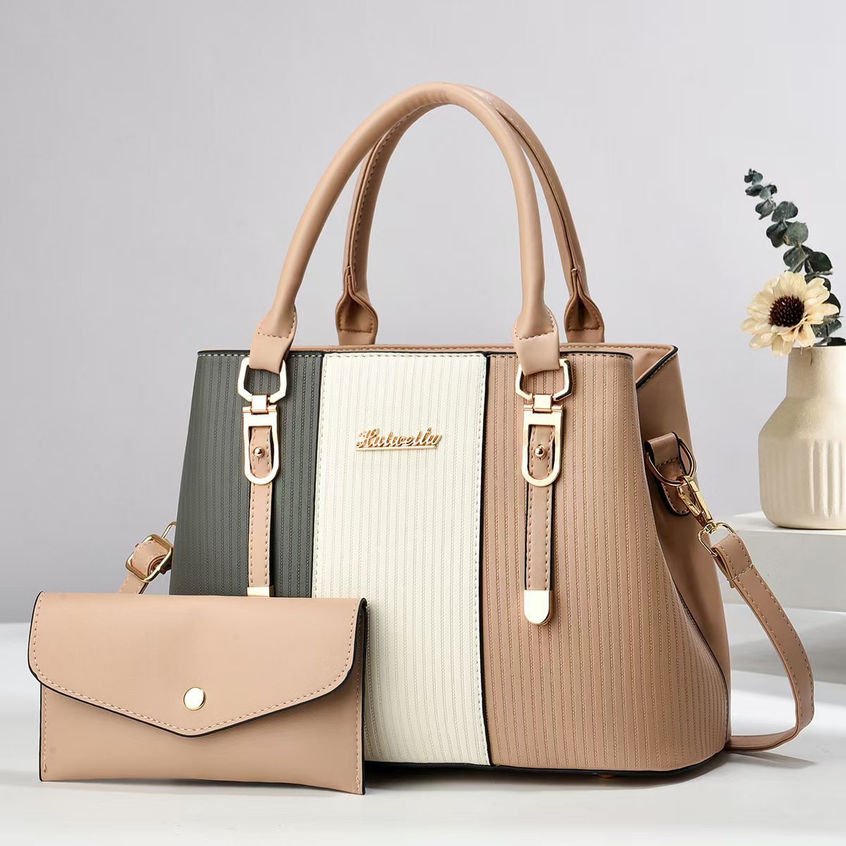 Women's Mother Female Striped Contrast Color Large Women's Handbag