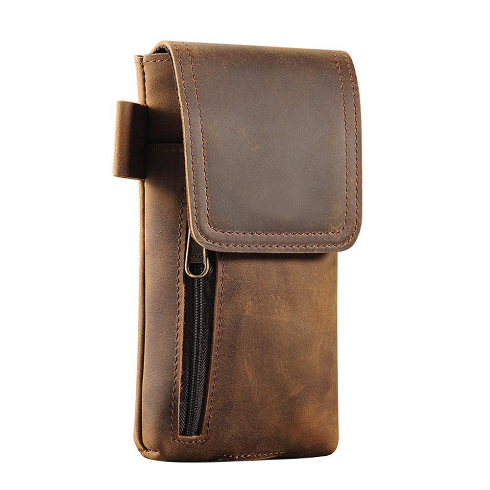 Men's Retro First Layer Cowhide Magnetic Mobile Genuine Leather Men's Fanny Pack