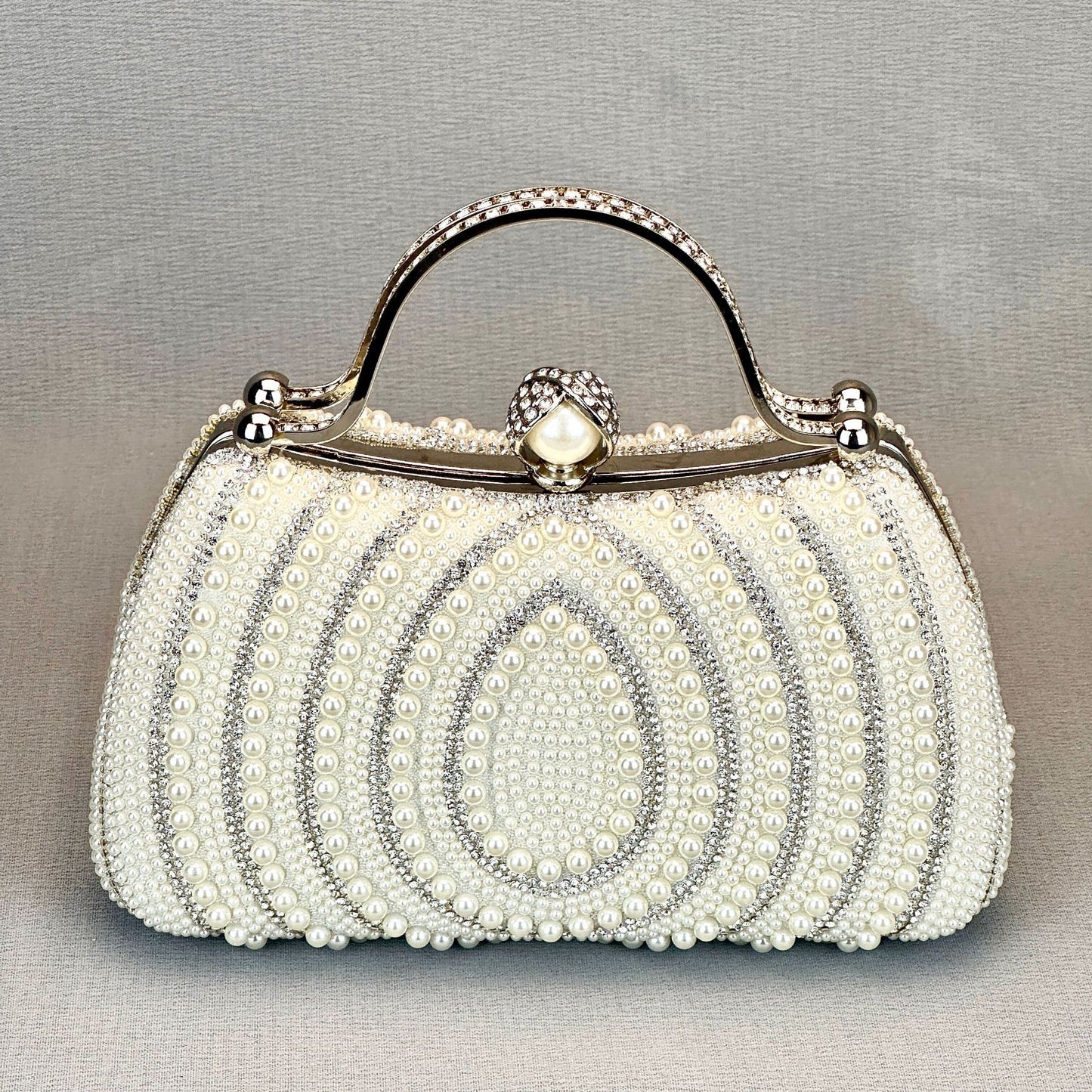 Women's Stylish Water Drop Pearl Hand Rhinestone One Party Dinner Bag