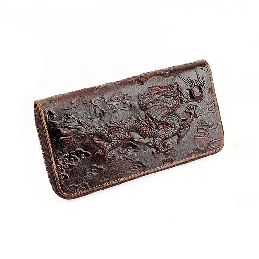 Tiger Rich Flower Lucky Mobile First Layer Cowhide Embossed Coin Purses