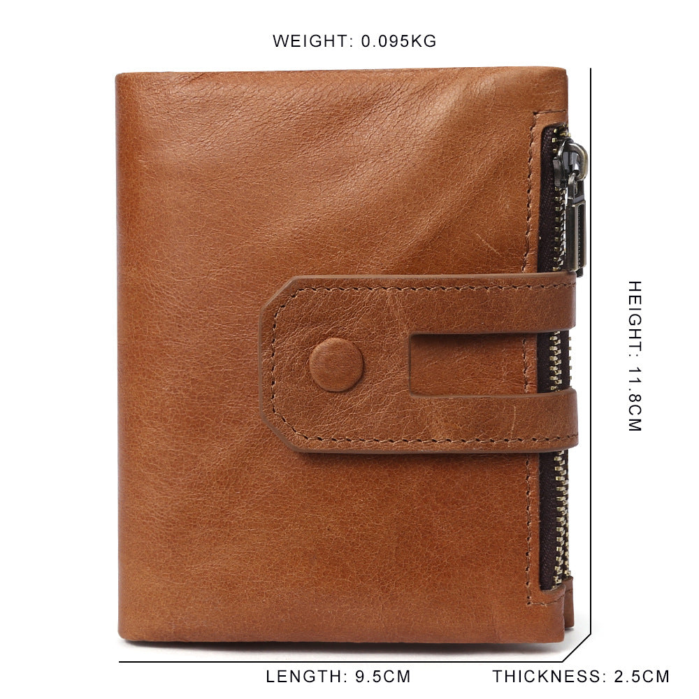 Men's Leather Fashion Double Zipper Multiple Slots Vintage Men's Wallet