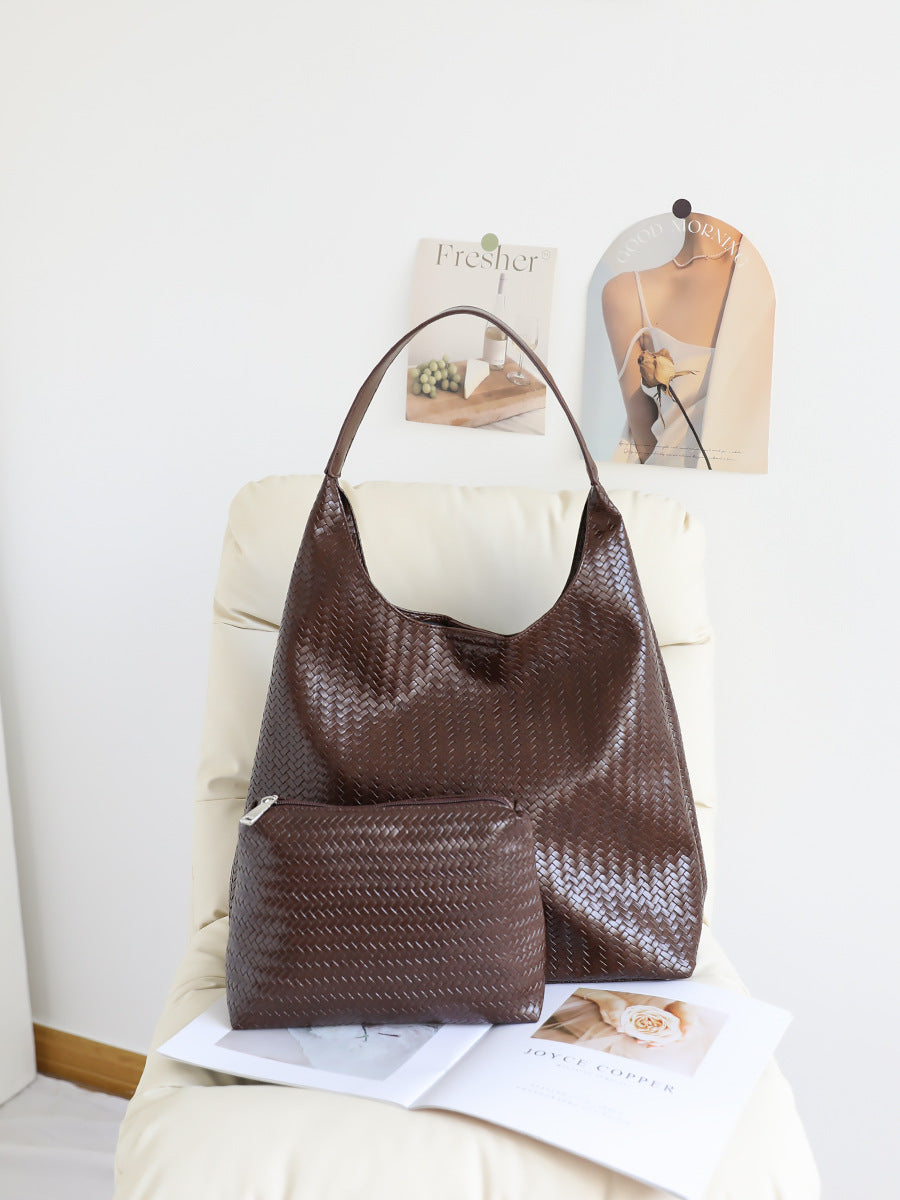 Women's Capacity Woven Texture Soft Leather Underarm Niche Women's Shoulder Bag