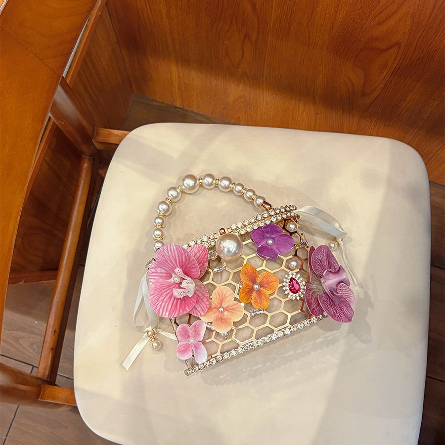 Style Metal Hollow Dinner Pearl Butterfly Orchid Handle