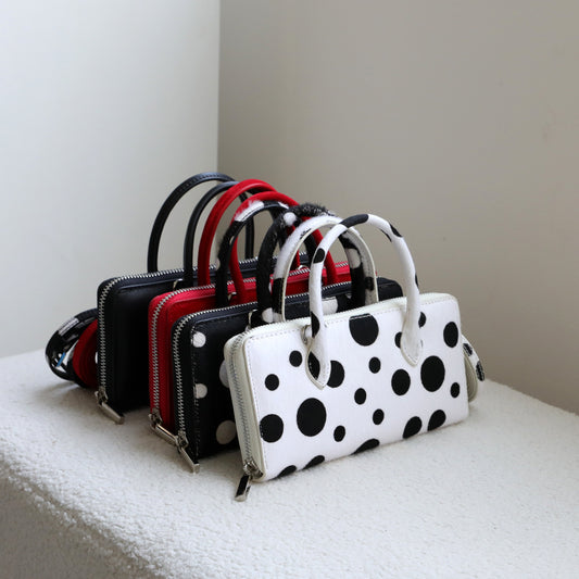 Women's High-grade Portable Horsehair Polka Dot Mobile Genuine Leather Small Square Bag