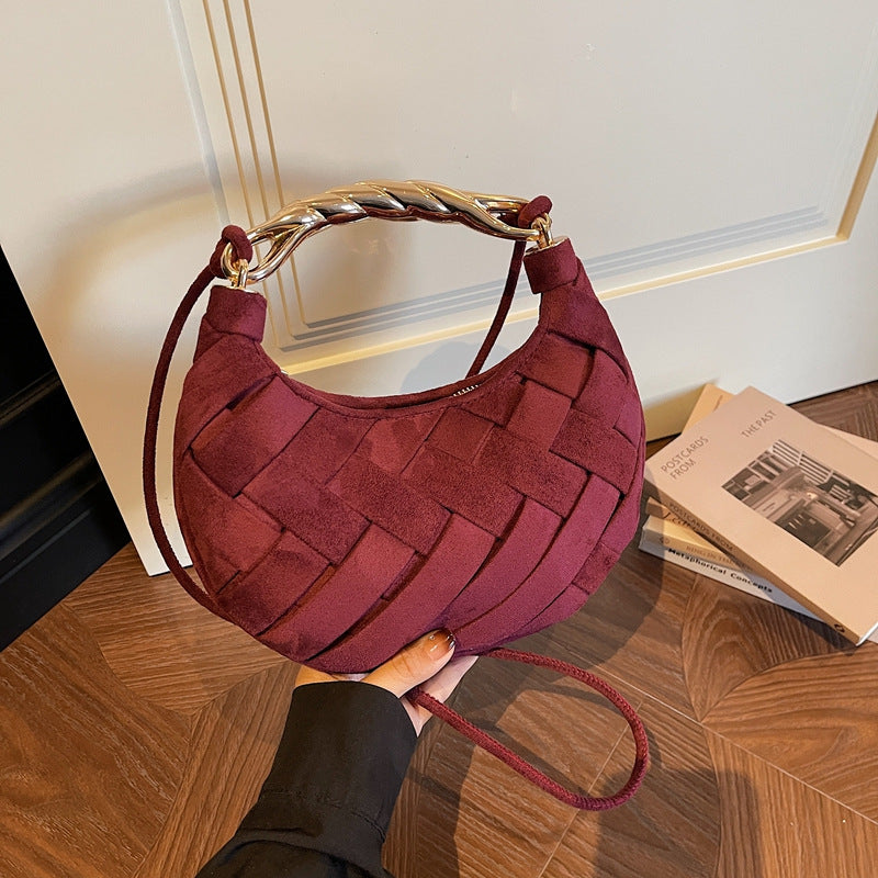 Light Luxury Portable Moon Fashion Woven Suede Versatile High Shoulder Bags