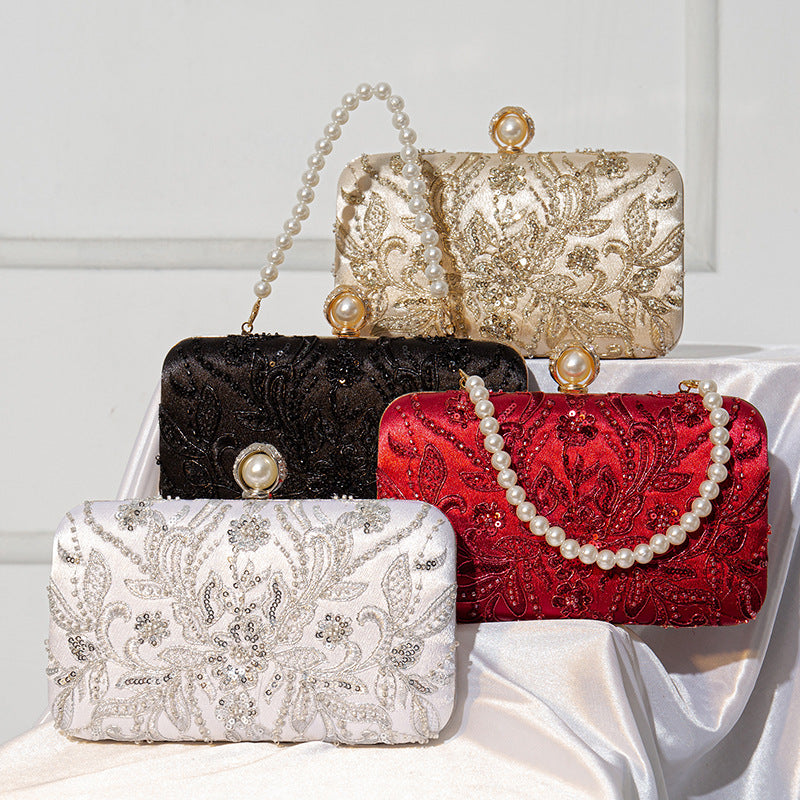 Women's Pearl Embroidery Chinese Style Clutch Bridal Bags