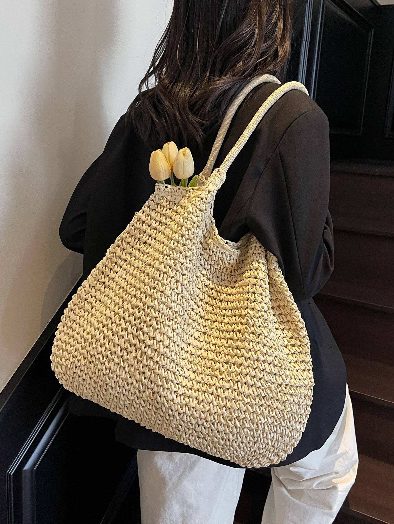 Women's Style Large Capacity Totes Straw Seaside Vacation Bags