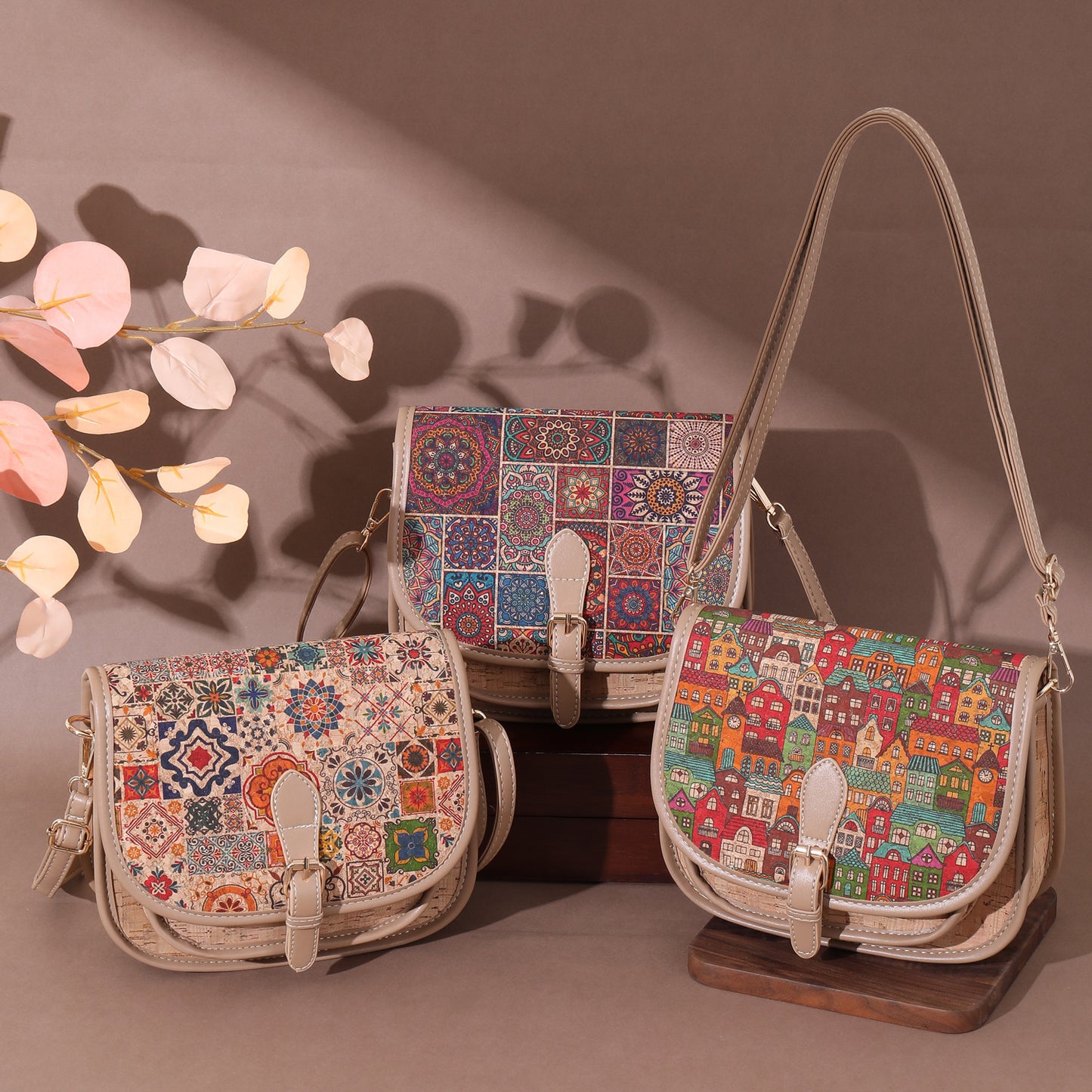 Women's Soft Wood Grain Bark Ethnic Style Patchwork Women's Messenger Bag
