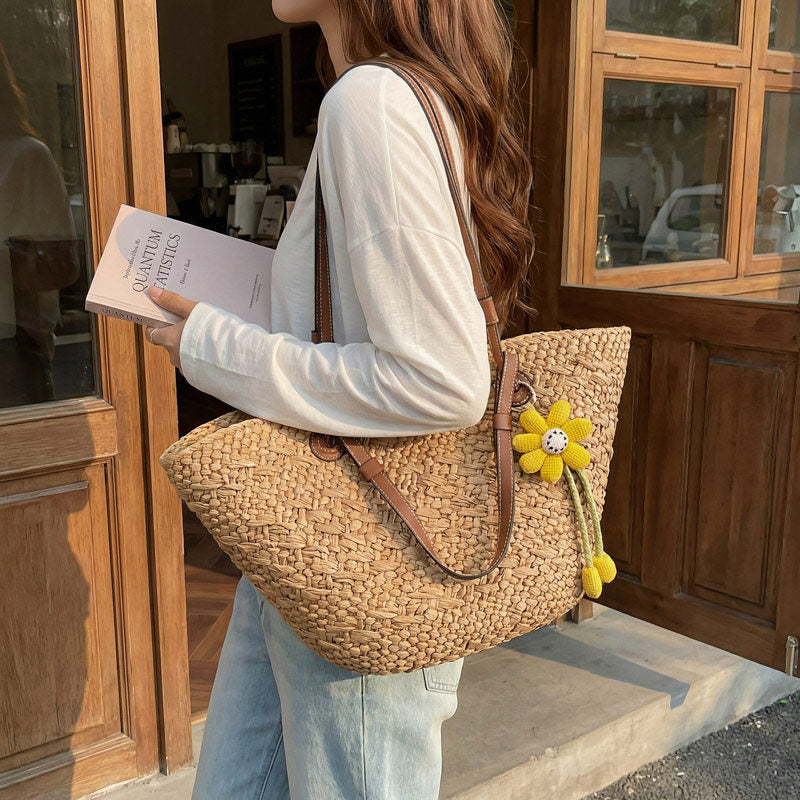 Summer Straw Woven Lightweight Seaside Vacation Weaving Tote Bag
