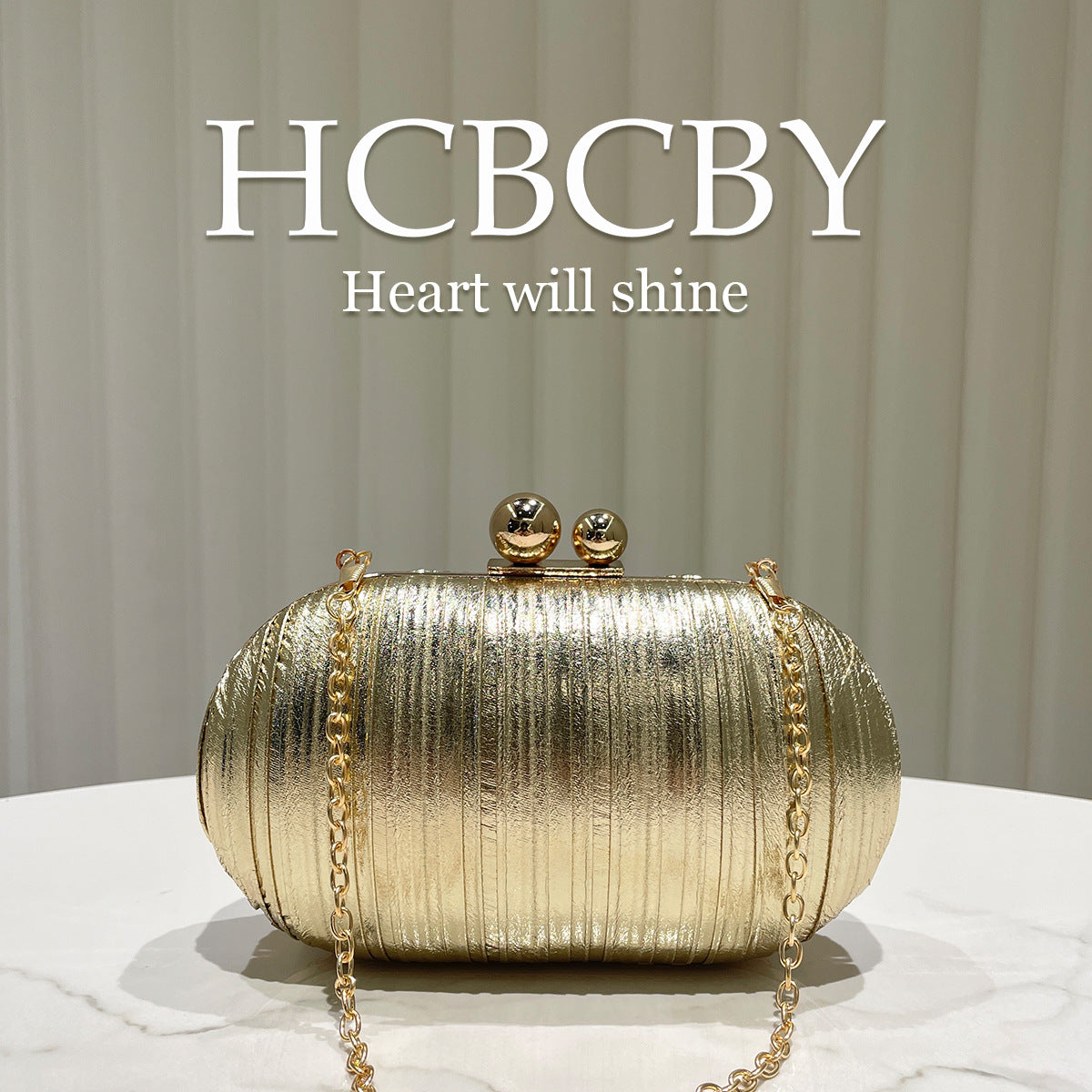 Women's Gold Simple Reflective Leather Fashionable Elegant Clutch Dinner Bag