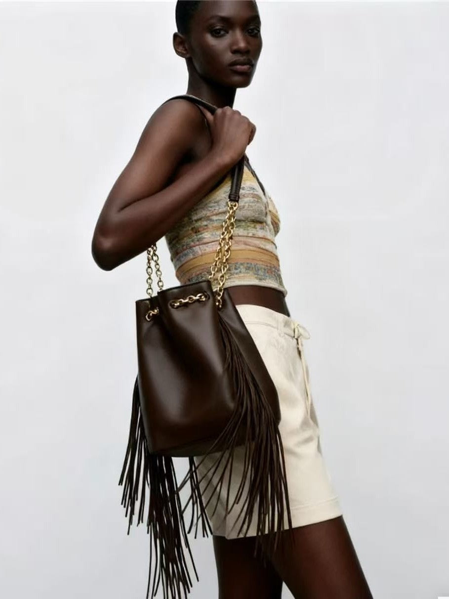 Women's Tassel Large Capacity Korean Simple Popular Women's Messenger Bag