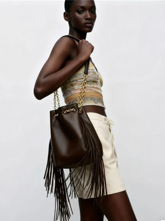 Women's Tassel Large Capacity Korean Simple Popular Women's Messenger Bag