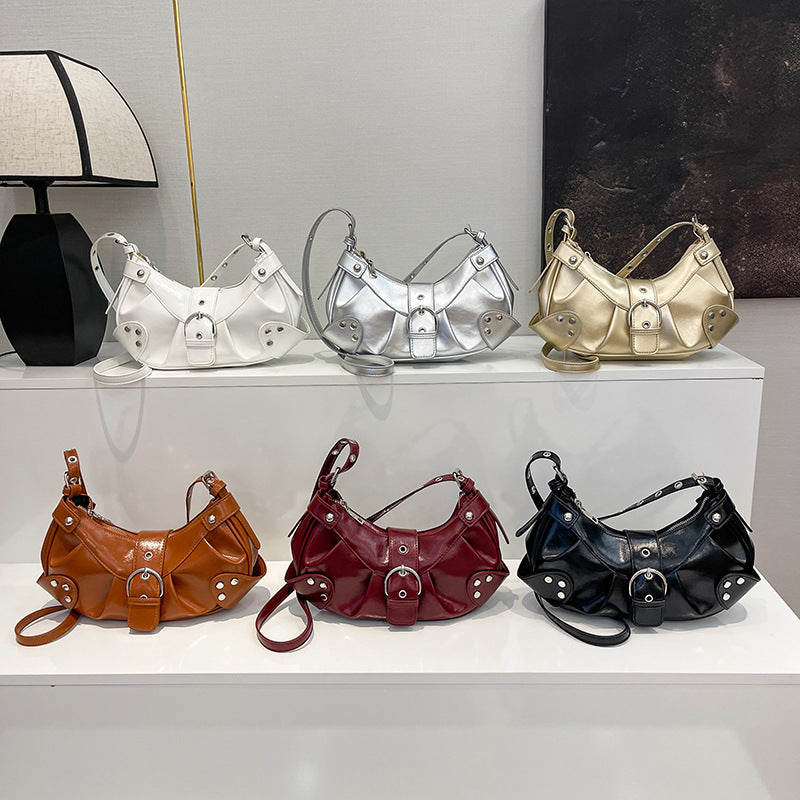 Women's Fashion Underarm Motorcycle Korean Style Soft Leather Bags