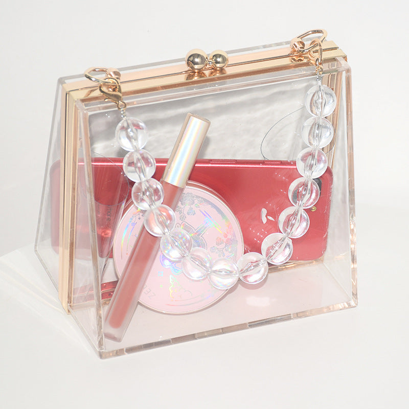Women's Acrylic Transparent Trapezoidal Dinner Detachable Chain Handbags